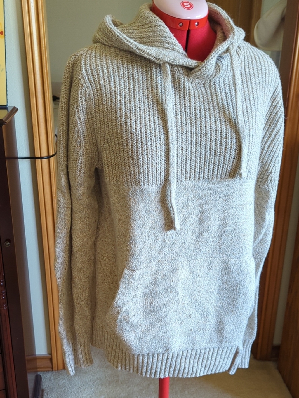 American Eagle Outfitters Men's Crewneck Hooded Sweater - Light Beige
